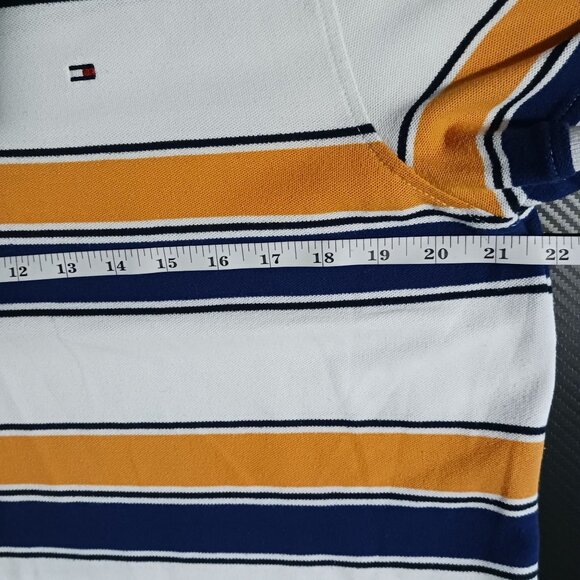 Tommy Hilfiger Performance Pique Classic Blue/Yellow Striped Polo Shirt Size L - Picture 6 of 7